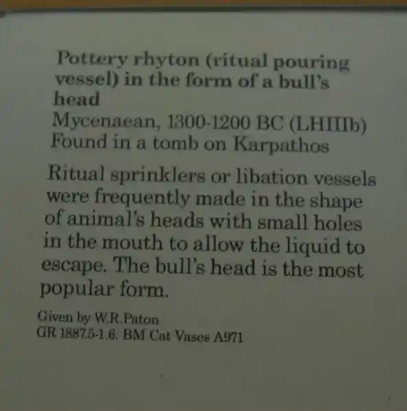 Prechristian cross on the forehead of a bull head, a ritual pouring vessel